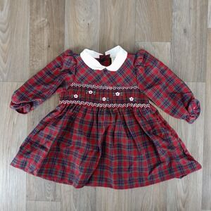Vintage Plaid Dress Smocked Baby‎ Girls 12 Months Holiday Party Dress